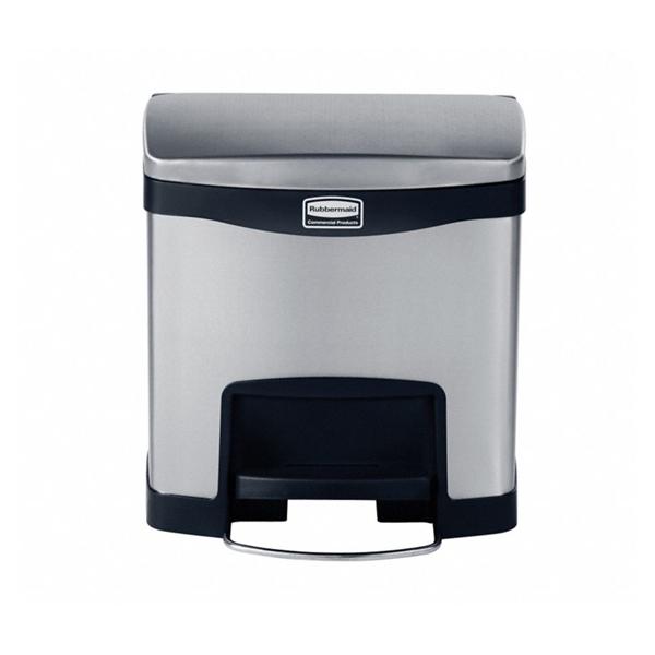 Rubbermaid Can Trash Slim Jim SS 4g StpOn Pdl Hng Ld Frnt Stp Blk Rctngl Ea