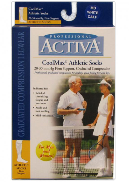 Activa CoolMax Athletic Knee / Crew High Compression Socks 20-30 mmHg - White