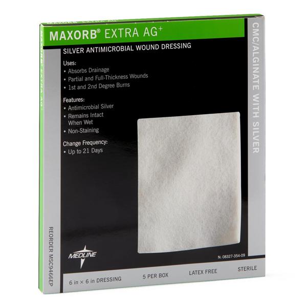Medline Industries  Dressing Wound Maxorb Extra Ag Alg 6x6" Strl Hi Abs LF 50/Ca