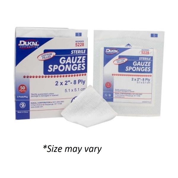 Dukal oration Gauze Sponge 100% Woven Cotton 2x2" 8 Ply Sterile 100/Bx, 30 BX/CA (6208)