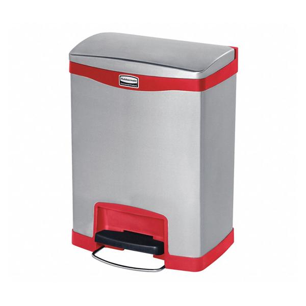 Rubbermaid Can Trash Slim Jim SS 8gal StpOn Pdl Hng Ld Frnt Stp Rd Rctngl Ea