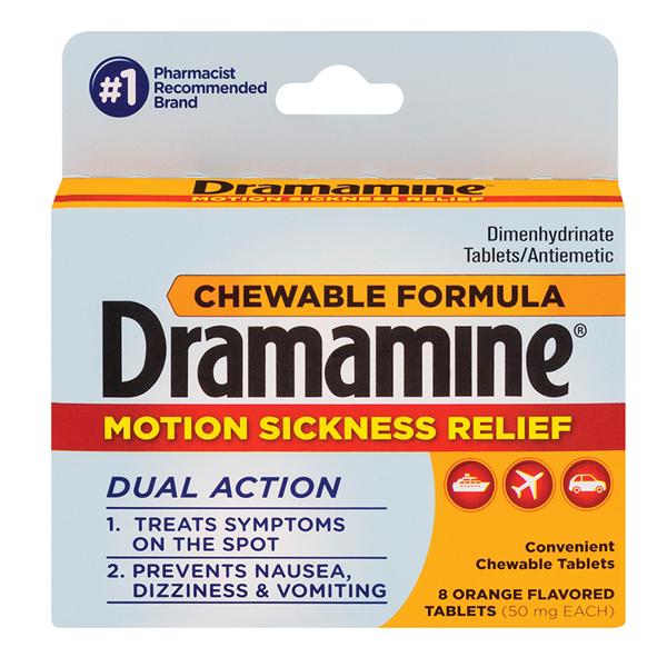 Medtech Products Dramamine Chewable Tablets 50mg Orange 8/Bx, 24 BX/CA (31248002009)