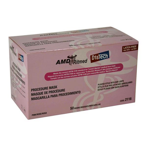 Henry Schein Distech Earloop Mask ASTM Level 2 Pink, 10 box per Case ...