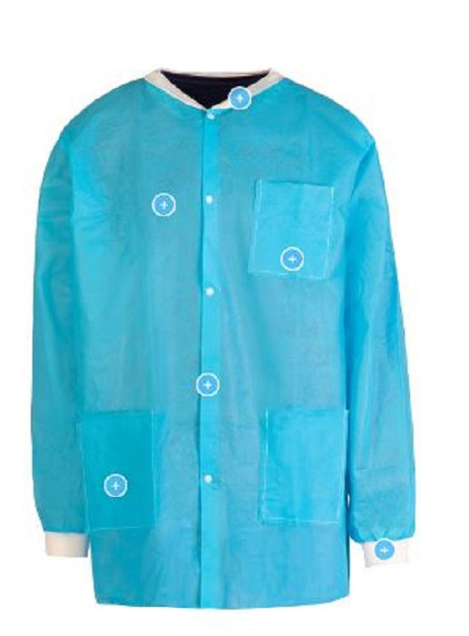 Tronex Company Lab Coats - Lab Coat, Mid-Length, Cuff Pocket, Disposable, Blue, Size M - 592220B