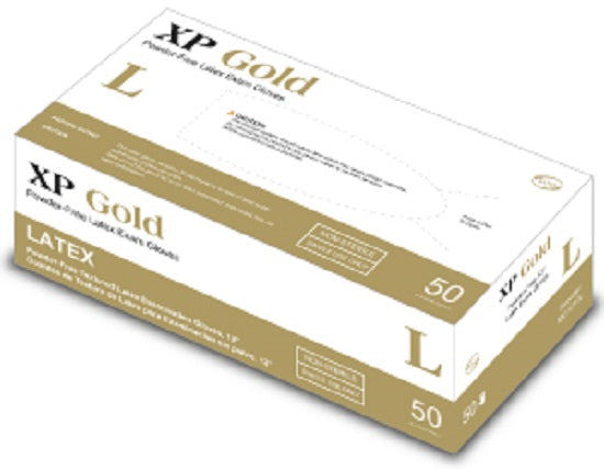 Medgluv XP Gold PF Latex Gloves - XP Gold Exam Gloves, Latex, Powder-Free, Size, L, 12" - MG1210L