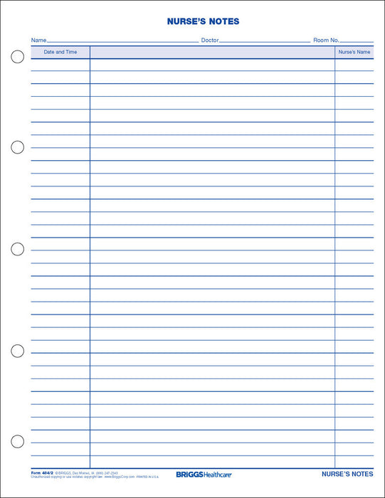 Briggs Nurse's Notes 2-Sided Form - Nurse's Note Pad, 100 Sheets - 484/2