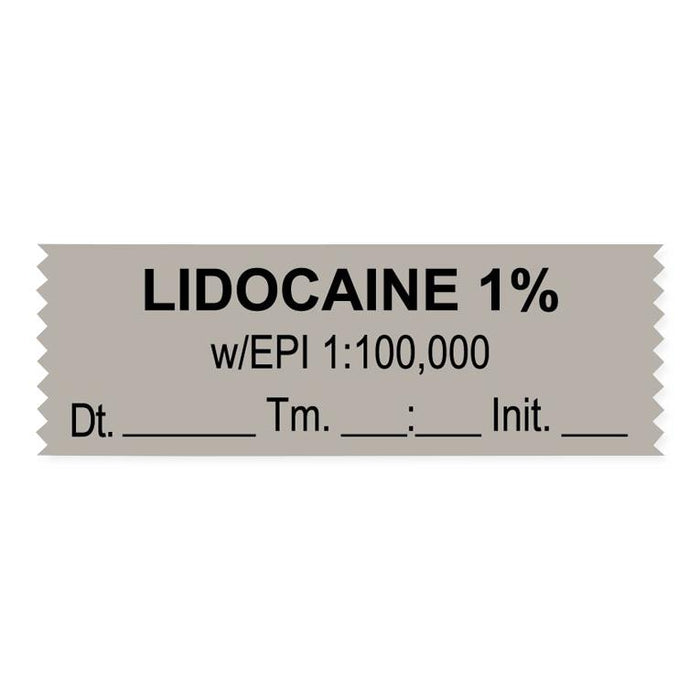 United Ad Label Co. Drug Tape / Labels - Lidocaine 1% with EPI 1:100, 000 Label Tape, Date, Time, Initial, Gray, 1-1/2" x 1/2", Removable, 500"/Roll - ULTJ12019-D
