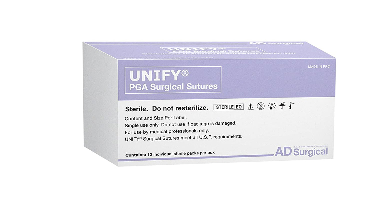 AD Surgical Absorbable PGA Undyed Suture - Unify PGA 18" Undyed Braided Suture with 19 mm FS-2 Reverse Cutting Needle, Size 4-0 - M-G418R19-U
