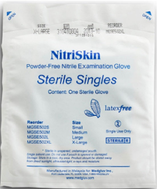 Medgluv Inc NitriSkin Sterile Singles Nitrile Exam Gloves - GLOVE, EXAM, STERILE, SINGLES, NITRILE, MED - MGSE502M