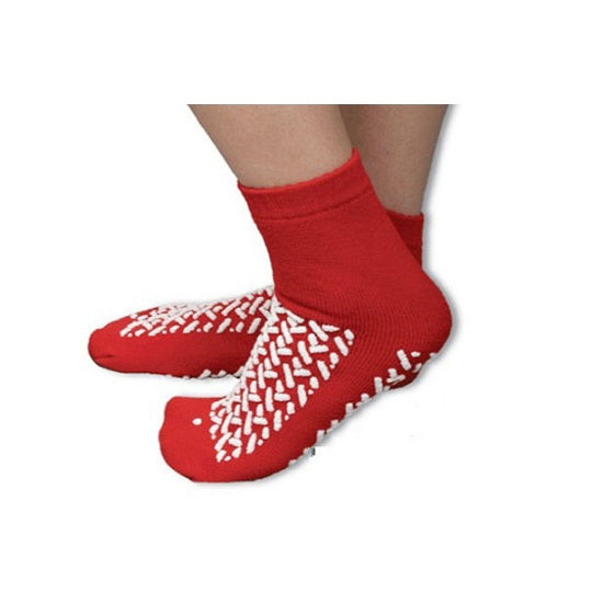 Cardinal Health Patient Safety Slippers - Patient Safety Footwear Slippers, Terry Facing In, Double-Tread, Red, Size L - 68125-RL