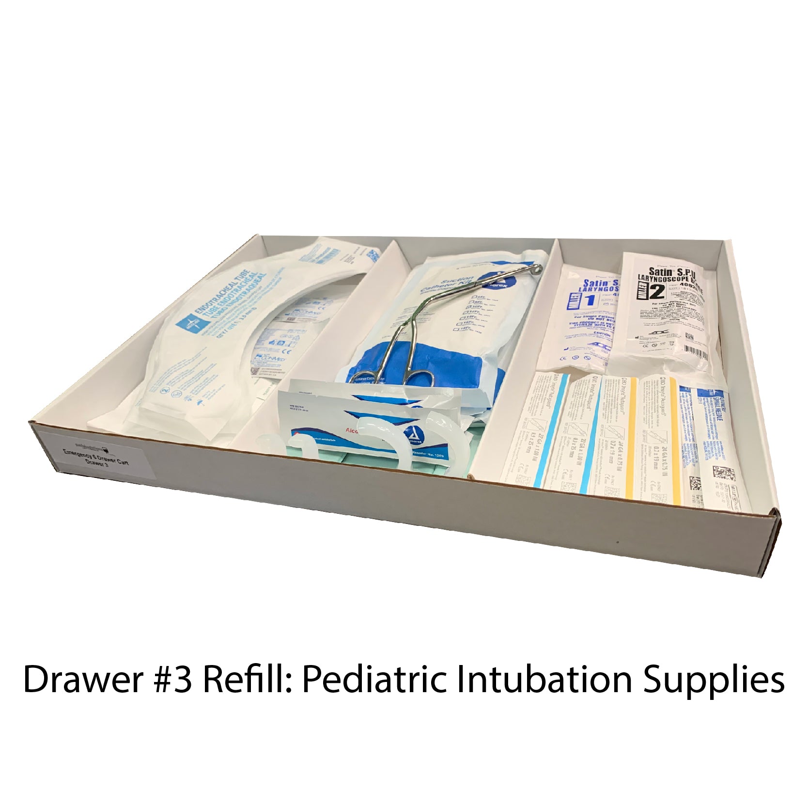 Diamedical Usa Equipment LLC Loaded Crash Cart and Drawer Kits for Educational Use - 6-Drawer Emergency Crash Cart Refill Kit for Educational Use Only, Drawer 3, Pediatric Intubation Supplies - LC037903