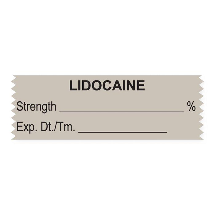 United Ad Label Anesthesia Tapes - Anesthesia Tape Labels, 1-1/2" x 1/2", LIDOCAINE with Strength and Date / Time, Gray, 500"/Roll - ULTJ121