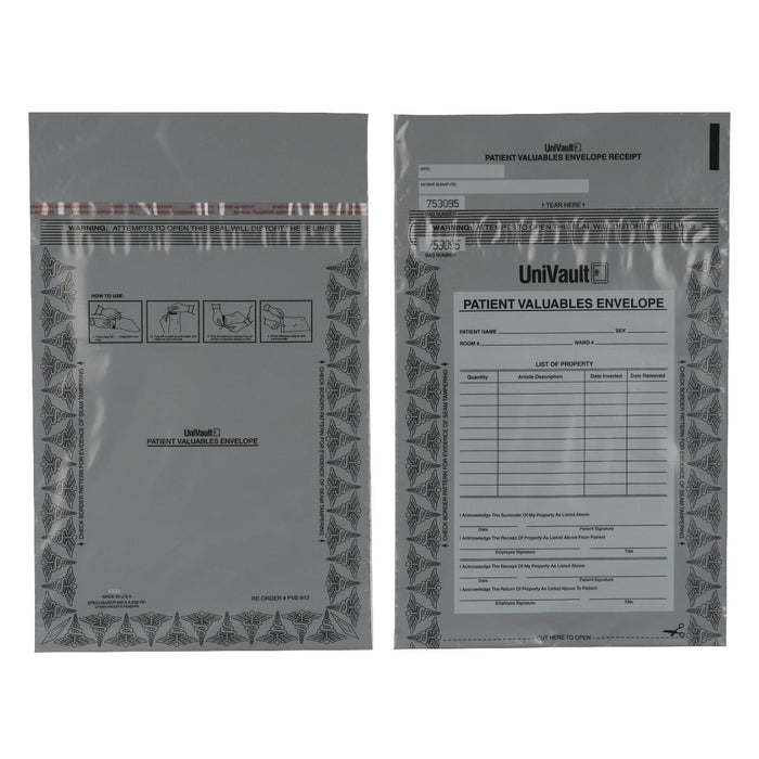 Uniflex Tamper-Evident Patient Valuable Bags - BAG, PATIENT VALUBLS, 12X16, CLR, 2.8MIL - SS1216C