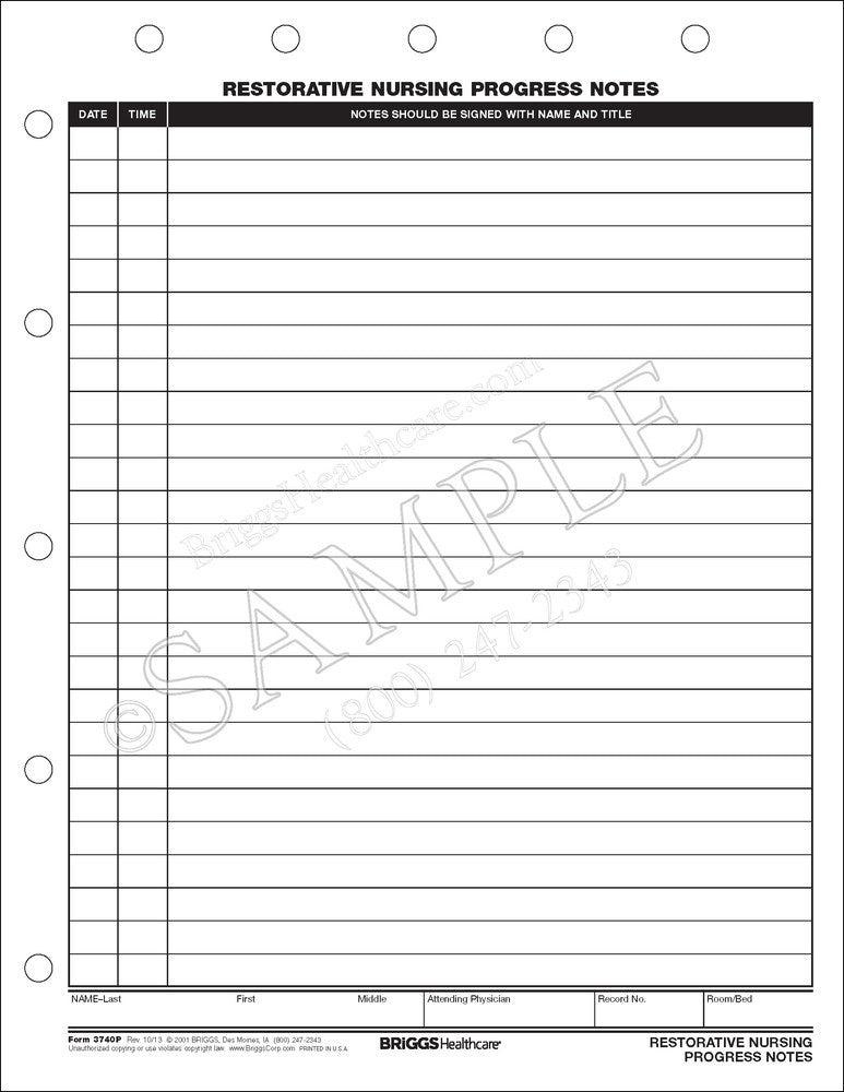 Briggs Corp Restorative Nurses Progress Notes Form - Restorative Nurse ...