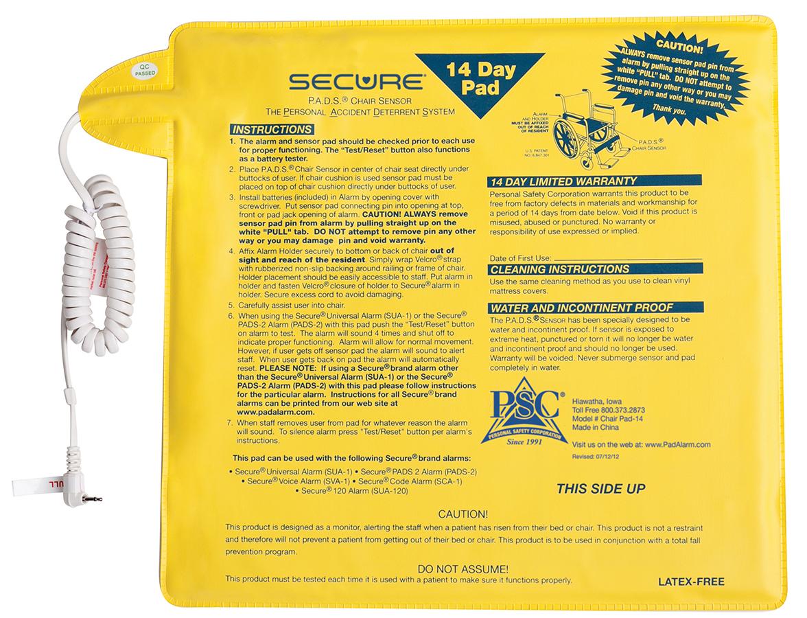 Personal Safety Corp Fall Management Chair Sensor Pads - SENSOR, PAD, CHAIR, 12X12, 45 DAY WARRANTY - CHAIR PAD-45