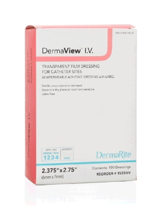 Dermarite DermaView Transparent Semipermeable Film Dressings - Derma view Transparent Film IV Dressing, 8" x 2-1/4" - 15230IV