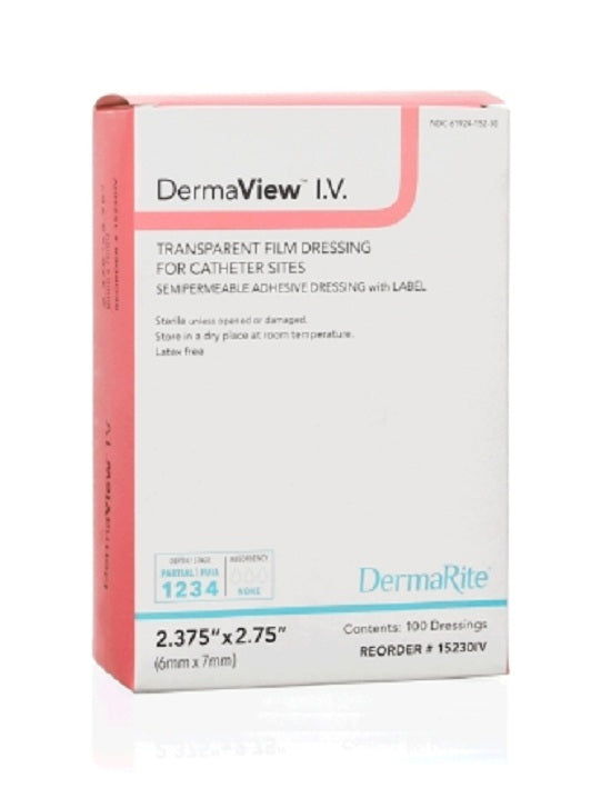 Dermarite DermaView Transparent Semipermeable Film Dressings - Derma view Transparent Film IV Dressing, 8" x 2-1/4" - 15230IV