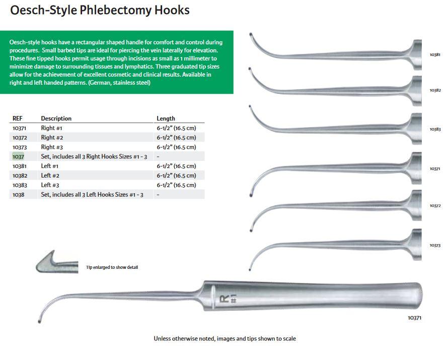 Integra LifeSci Oesch-Style Phlebectomy Hooks - Oesch Phelb Hook Set, Left, Sizes 1 to 3 - 1038
