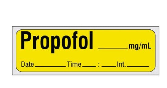 Shamrock Scientific Pre-Cut Anesthesia Drug Labels - Anesthesia Labels, Propofol, Yellow - SA-205-DTI-PRE