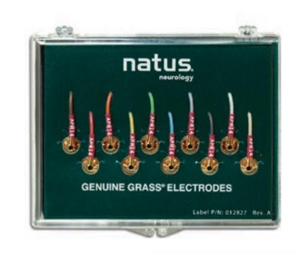 Natus GRASS Gold Cup Electrodes - Reusable Electrodes, 10 mm Gold with 2 mm Hole, 96" - F-E5GH-96