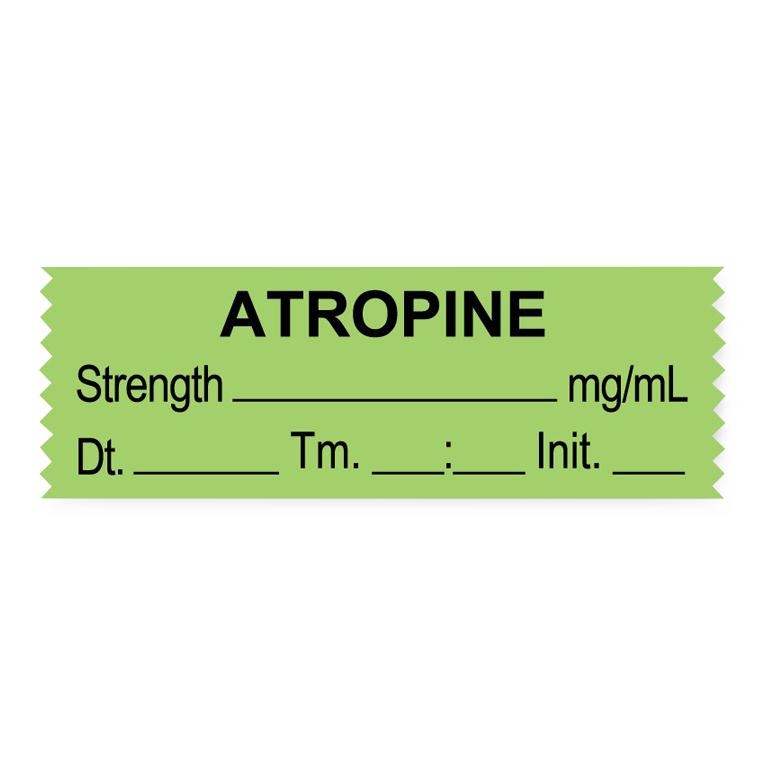 United Ad Label Anesthesia Tapes - Anesthesia Tape Labels, 1-1/2" x 1/2", ATROPINE with Strength, Date / Time and Initials, Green, 500"/Roll - ULTJ077-D