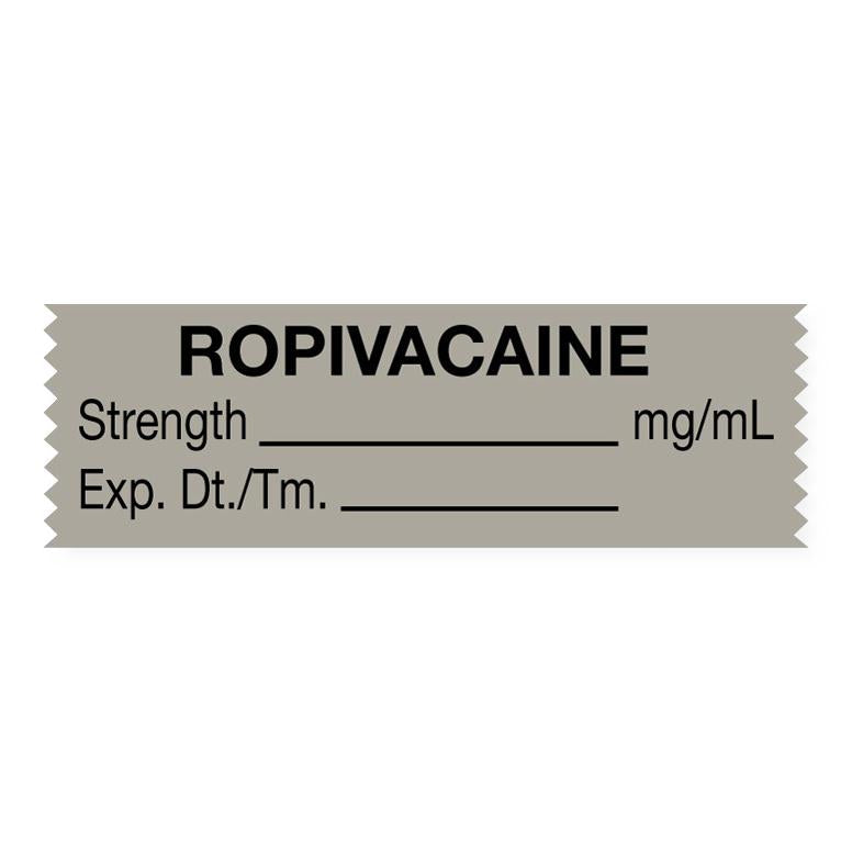 United Ad Label Anesthesia Tapes - Anesthesia Tape Labels, 1-1/2" x 1/2", ROPIVACAINE with Strength, Date / Time and Initials, Gray, 500"/Roll - ULTJ115