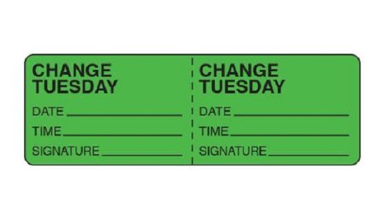 Shamrock Scientific IV Change Labels - IV Change Label, 1" x 3", Tuesday, 500/Roll - PA-16-T