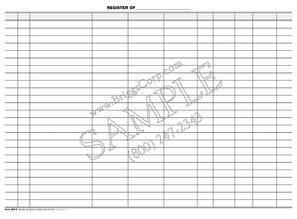 Briggs Corporation Register Ledger Books - All-Purpose Blank Register Ledger Book, 12" x 9.5", Black Ink on White Paper - 589-B