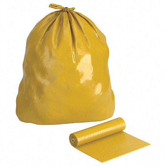 Grainger Super Heavy Trash Bags - Super Heavy Trash Bags, 55 gal. Capacity, Yellow, 50/Roll - 52WX95