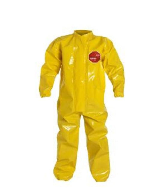 DuPont Tychem 9000 Coveralls - Tychem 9000 Zipper Front Coverall with Elastic Wrist and Ankle, Storm Flap, Yellow, Size M, Bulk Packed - BR125TYLMD000200