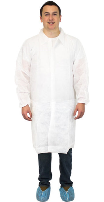 Safety Zone White Poly Lab Coats - LAB COAT, POLY, WHT, W/POCKETS&WRISTS, 2X - DLWH-2X