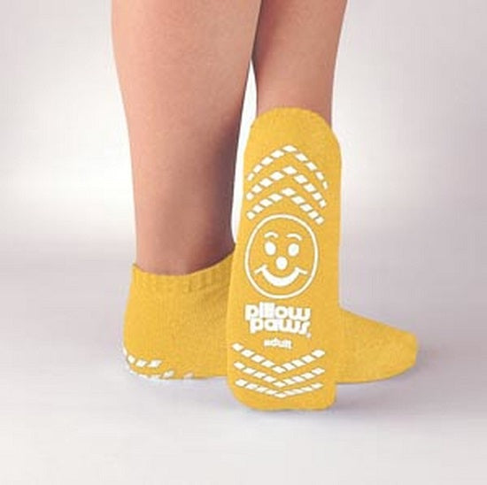 Principle Business Pillow Paws Slippers - Pillow Paws Single-Imprint Slipper Socks, Yellow, Adult, Size L - 3922