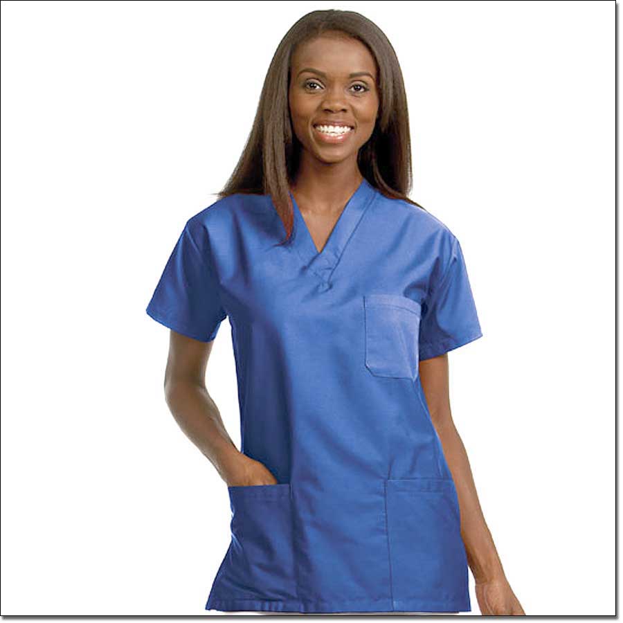 Fashion Seal Healthcare Unisex Fashion Poplin V-Neck 3-Pocket Scrub Shirt - Blueberry