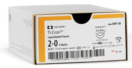Medtronic Ti-Cron Polyester Sutures - Ti-Cron Suture, Blue, Size 3/0, 30", Y-5 Needle - 88863088-41