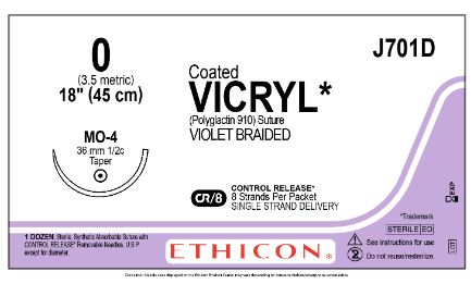 Ethicon Coated Vicryl (polyglactin 910) Suture b - SUTURE, 0 8-18 CTD VIC VIO BR MO-, VA - J701D