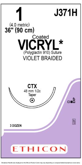 Ethicon Coated Vicryl (polyglactin 910) Suture b - SUTURE, 1 36 CTD VIC VIO BR CTX, VA - J371H