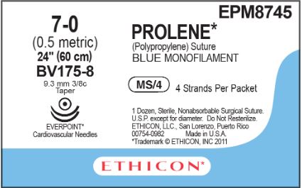 Ethicon Prolene Blue Needled Sutures - SUTURE, 7-0 4-24IN PROLENE BLU MONO DA, VA - EPM8745