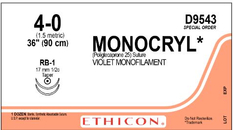 Ethicon Monocryl Suture - Monocryl Suture, Violet Monofilament, Size 4 ...
