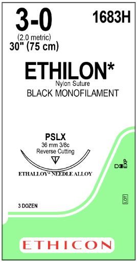 Ethicon Precision Point Nonabsorbable Nylon Surgical Monofilament Suture - Precision Point Nonabsorbable Nylon Surgical Monofilament Suture, BLACK, 3/0, 30", PSLX Needle - 1683H