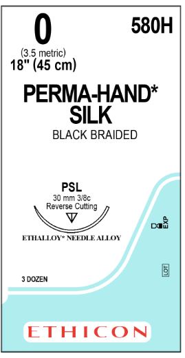Ethicon Perma-Hand Black Silk Sutures - SUTURE, PERMA-HAND, BLACK, 0, 18, PSL, VA - 580H