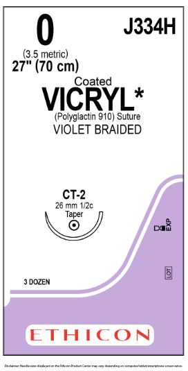 Ethicon Coated Vicryl (polyglactin 910) Suture b - SUTURE, 0 27 CTD VIC VIO BR CT-2, VA - J334H
