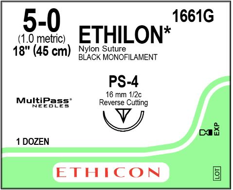 Ethicon Precision Point Nonabsorbable Nylon Surgical Monofilament Suture - Precision Point Nonabsorbable Nylon Surgical Monofilament Suture, Pliabilized, Black, 5/0, 18", PS-4 Needle - 1661G