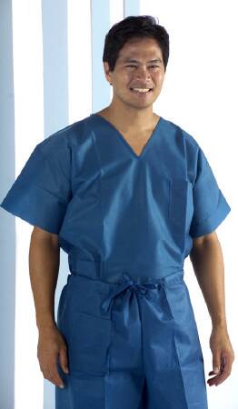 Encompass Group Round-Neck Scrub Shirts - Limited-Use Two-Pocket Round Neck Scrub Shirt, Dark Blue, Size M - SC750M