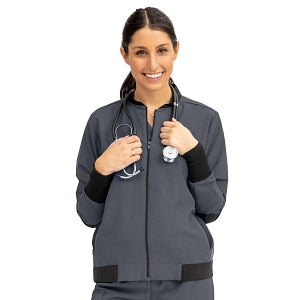 Medline Women's Bomber Jacket - Women's Bomber Jacket with Welt Pocket and Zipper, Charcoal, Small - 2543CHRS