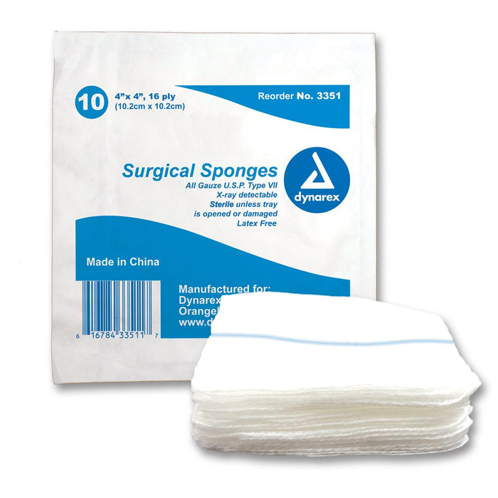 Dynarex Corporation Sterile Gauze Sponges & Pads - SPONGE, XRAY DETCAHABLE SURG GAUZE STR4X4 - 3351