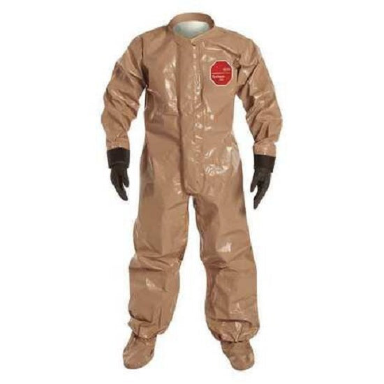DuPont Tychem 5000 Coveralls with Attached Gloves - COVERALL, S, W / BF, TYCHEM 5000, TAN, LG - C3184TTNLG000600