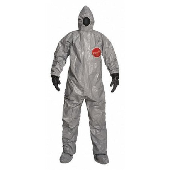 DuPont Tychem 6000 Coveralls - Tychem 6000 Zipper Front Coverall with Hood, Elastic Wrist and Ankle, Storm Flap, Gray, Size 5XL, TAA Compliant - TF145TGY5X0006TV