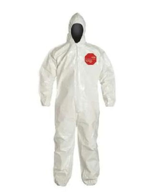 DuPont Tychem 4000 Coveralls with Elastic Cuffs - Tychem 4000 Zipper Front Coverall with Hood, Elastic Wrist and Ankle, Storm Flap, White, Size 7XL, Bulk Packed - SL127BWH7X001200
