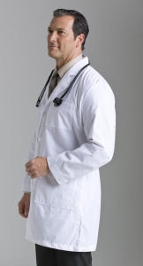Landau Uniforms Men's Full-Length Twill 4-Button Lab Coats - Men's Lab Coat with 4 Buttons, White, Size 38 Long - 3124WWVC38T