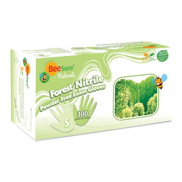 EcoBee Gloves Exam BeeSure Naturals Forest PF Nitrile LF Sm Green 300/Bx, 10 BX/CA (BE2946)